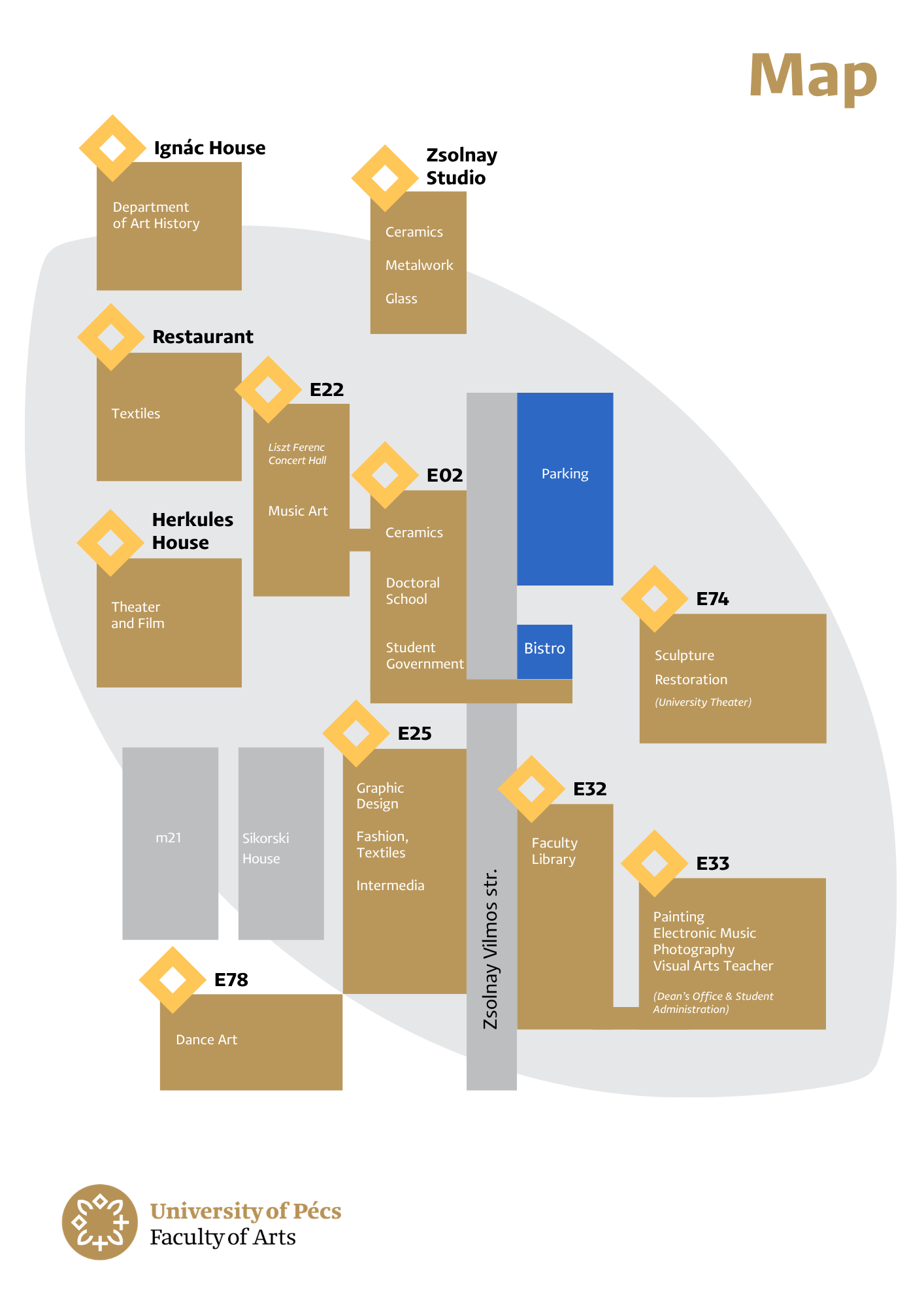Map of the Faculty of Arts, PTE, Zsolnay Quarter