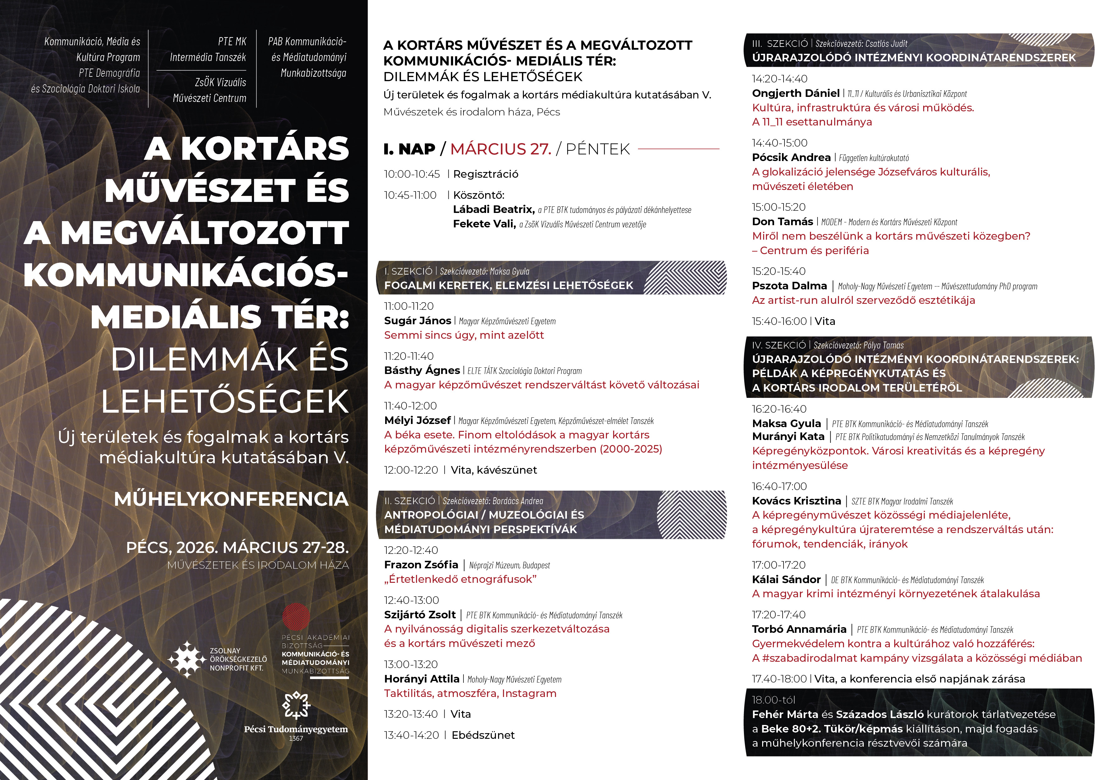 A kortárs művészet és a megváltozott kommunikációs-mediális tér: dilemmák és lehetőségek konferencia programja 1